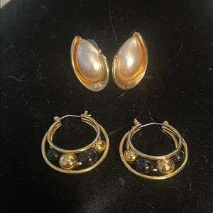 Napier Gold Tone and Black Hoop Earrings Lot